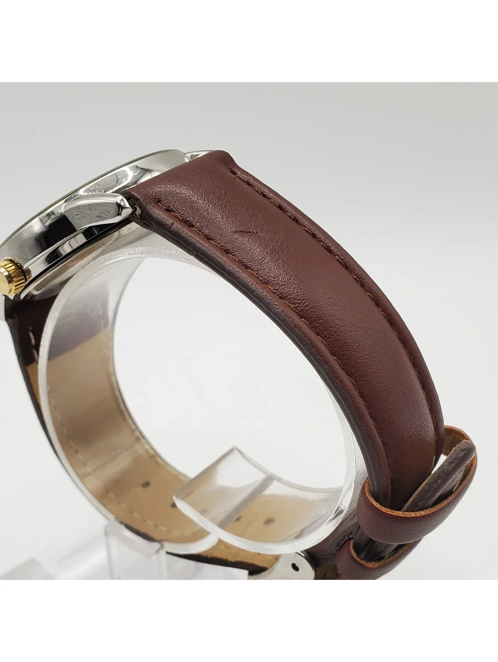 Unbranded Quartz Womens Watch 33mm Silver Tone Brown Leather Band New Battery
